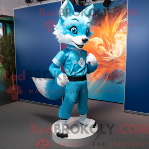 Cyan Fox-maskotdraktfigur...