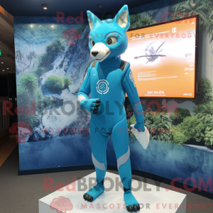 Cyan Fox maskot kostume...