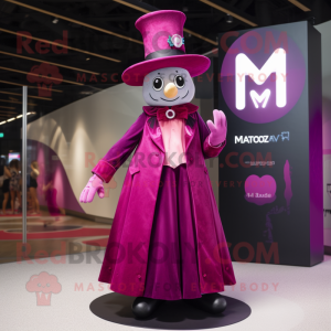 Magenta Magician mascot costume character dressed with a Maxi Skirt and Ties