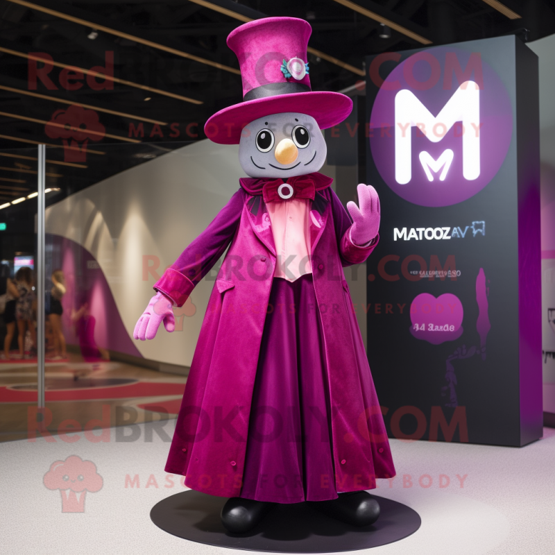 Magenta Magician mascot costume character dressed with a Maxi Skirt and Ties Magenta Magician mascot costume character dressed with a Maxi Skirt and Ties
