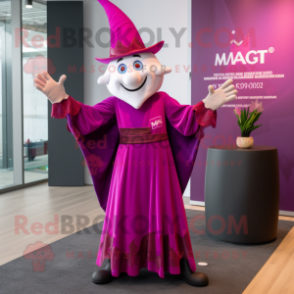 Magenta Magician mascot costume character dressed with a Maxi Skirt and Ties