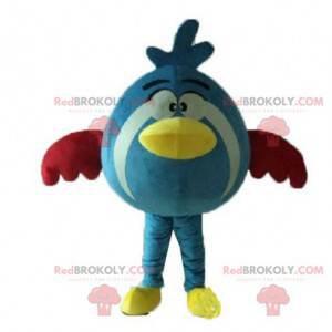 Rond en schattig blauw geel en rood vogel mascotte -