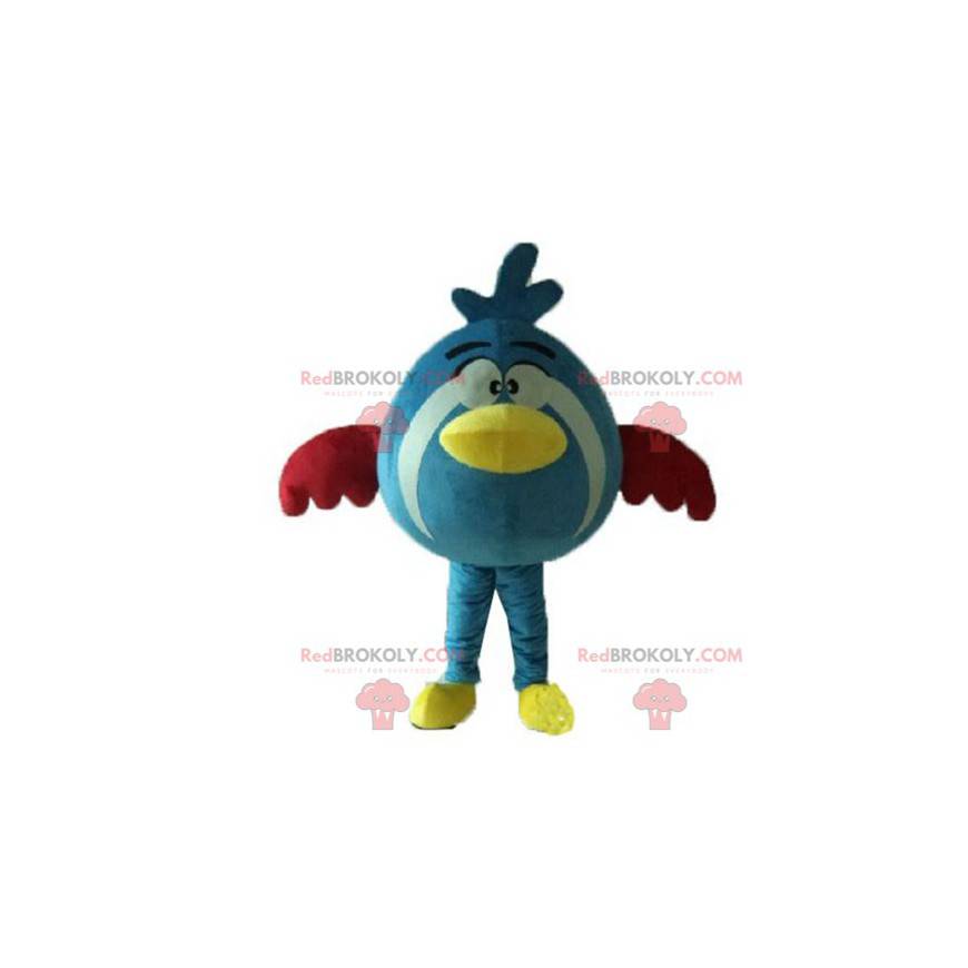 Rond en schattig blauw geel en rood vogel mascotte -