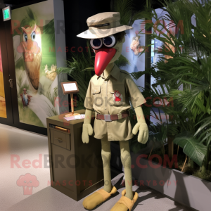Olive Flamingo mascot costume character dressed with a Cargo Pants and Tie pins