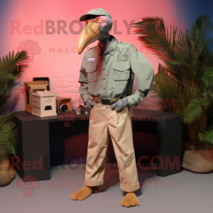 Olive Flamingo mascot costume character dressed with a Cargo Pants and Tie pins