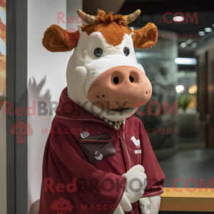 Maroon Guernsey Cow maskot...