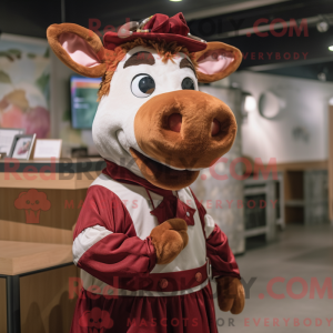 Maroon Guernsey Cow maskot...