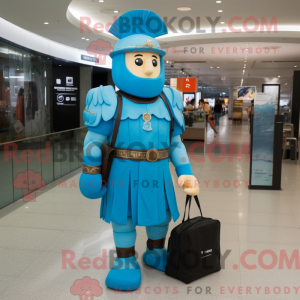Blå romersk soldat maskot...