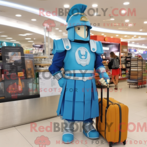 Blå romersk soldat maskot...