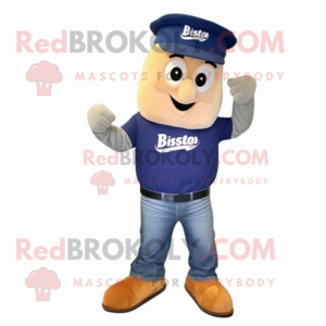 Navy Potato mascot costume character dressed with a Bootcut Jeans and Caps