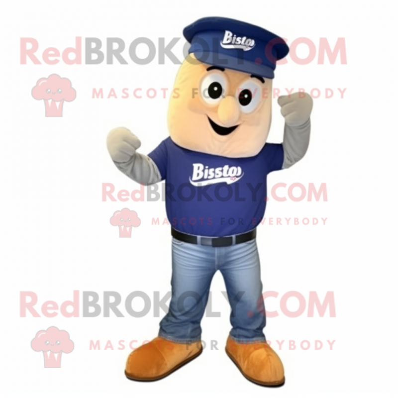 Navy Potato mascot costume character dressed with a Bootcut Jeans and Caps Navy Potato mascot costume character dressed with a Bootcut Jeans and Caps