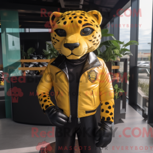 Gul Jaguar maskot kostume...