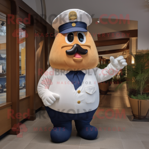 Navy Potato mascot costume character dressed with a Bootcut Jeans and Caps