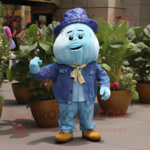 Blue Turnip mascot costume character dressed with a Chambray Shirt and Cufflinks