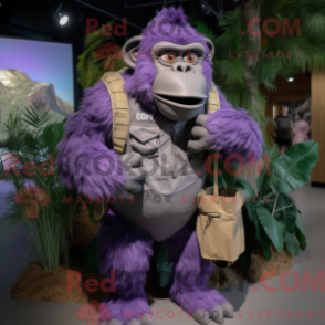 Fantasia de mascote de gorila-lavanda com calça cargo e mochilas - Gorilas mascotes - REBROKO_344885 - RedBrokoly.com