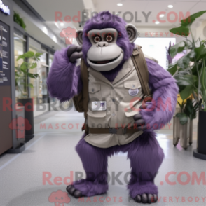 Fantasia de mascote de gorila-lavanda com calça cargo e mochilas - Gorilas mascotes - REBROKO_344887 - RedBrokoly.com
