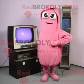 Fantasia de mascote de televisão rosa com moletom e alfinetes de gravata - Mascotes da televisão - RedBrokoly.com