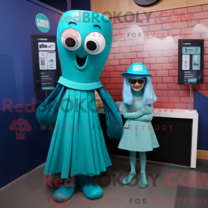 Teal Squid mascottekostuum...