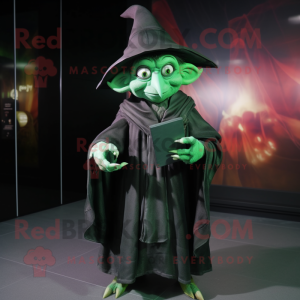 Green Witch mascot costume character dressed with a Jacket and Wallets
