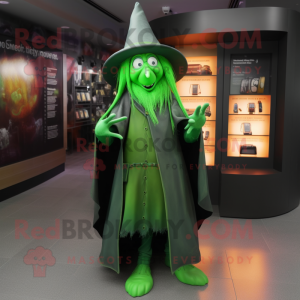 Green Witch mascot costume character dressed with a Jacket and Wallets