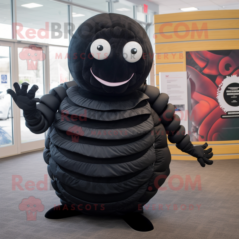 Black Trilobite mascot costume character dressed with a Circle Skirt and Ties