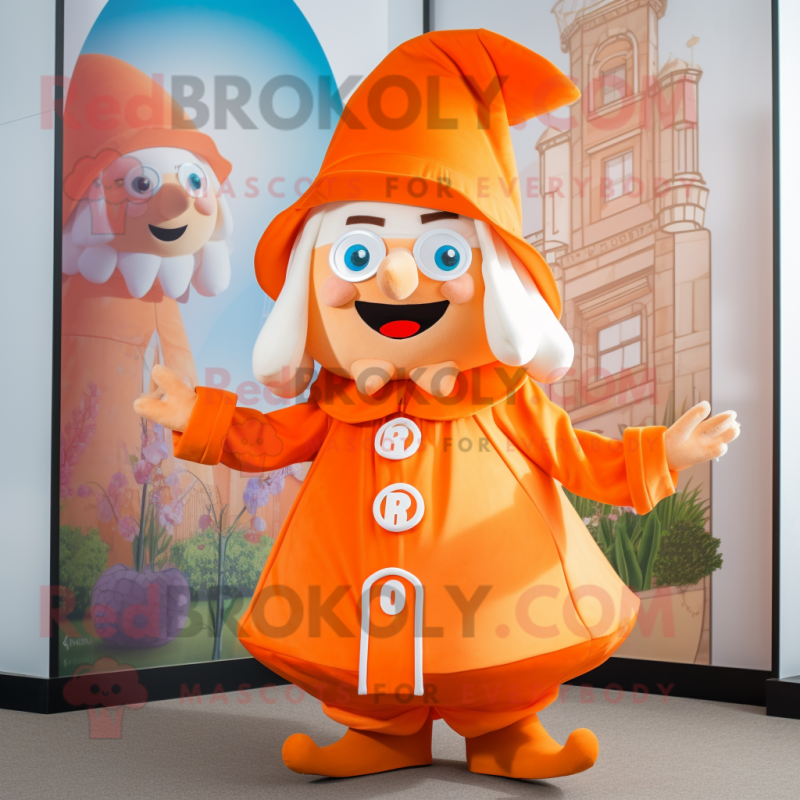 Orange Tooth Fairy mascot costume character dressed with a Coat and Berets