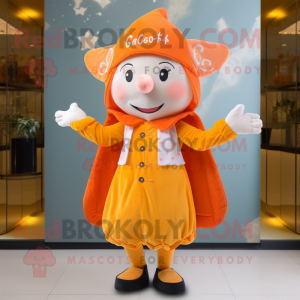 Orange Tooth Fairy mascot costume character dressed with a Coat and Berets