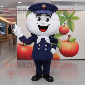 Navy Apple mascot costume character dressed with a Blouse and Belts