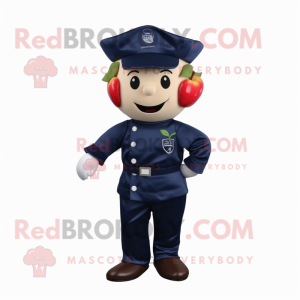 Navy Apple mascot costume character dressed with a Blouse and Belts