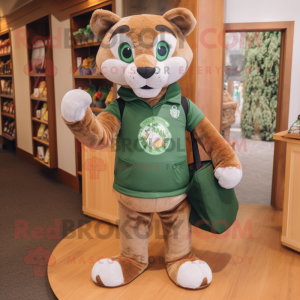 Forest Green Mountain Lion mascot costume character dressed with a Romper and Tote bags