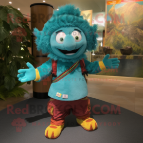 Turquoise Alliance mascot costume character dressed with a Corduroy Pants and Anklets