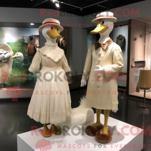 Beige Geese mascot costume...