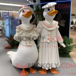 Beige Geese mascot costume...