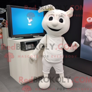 Hvid tv-maskotkostumefigur...