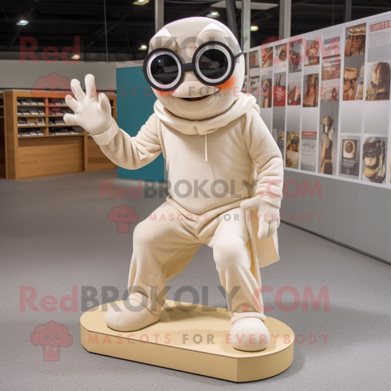 Beige Contortionist mascot costume character dressed with a Jacket and Reading glasses