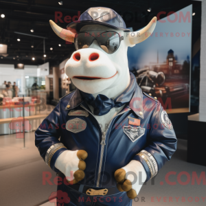 Navy Hereford Cow mascot...