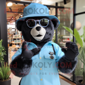 Sky Blue Spectacled Bear mascot costume character dressed with a Jumpsuit and Hat pins