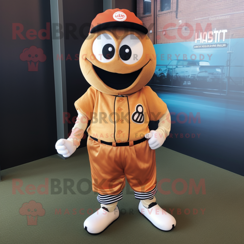 Rust Baseball Ball mascot costume character dressed with a T-Shirt and Shoe laces Rust Baseball Ball mascot costume character dressed with a T-Shirt and Shoe laces