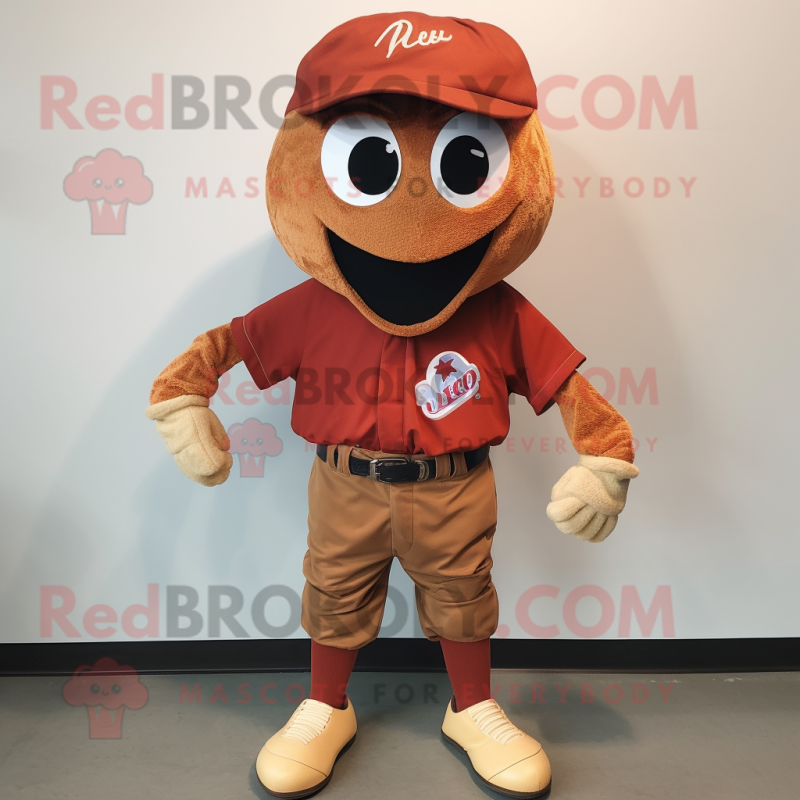 Rust Baseball Ball mascot costume character dressed with a T-Shirt and Shoe laces Rust Baseball Ball mascot costume character dressed with a T-Shirt and Shoe laces