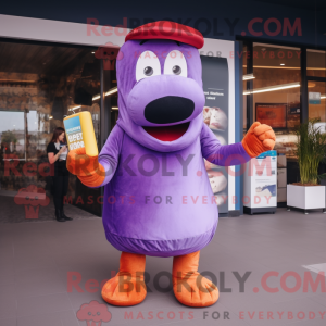 Purple Hot Dog mascot...