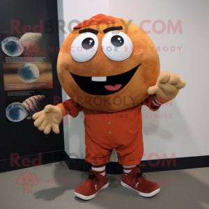 Rust Baseball Ball mascot costume character dressed with a T-Shirt and Shoe laces