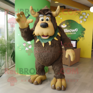 Olive Bison mascot costume character dressed with a Swimwear and Shoe laces