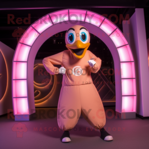 Tan Flamingo mascot costume character dressed with a Bodysuit and Rings