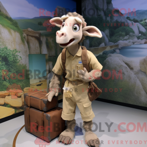 Tan Goat maskot kostume...