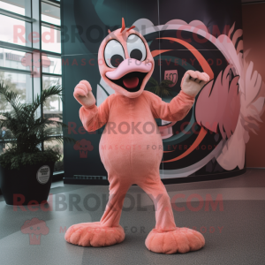 Tan Flamingo mascot costume character dressed with a Bodysuit and Rings