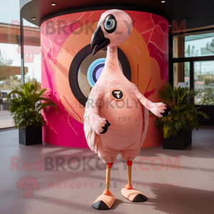 Tan Flamingo mascot costume character dressed with a Bodysuit and Rings