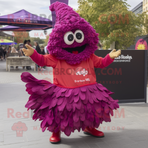 Magenta Paella mascot costume character dressed with a Playsuit and Shoe laces