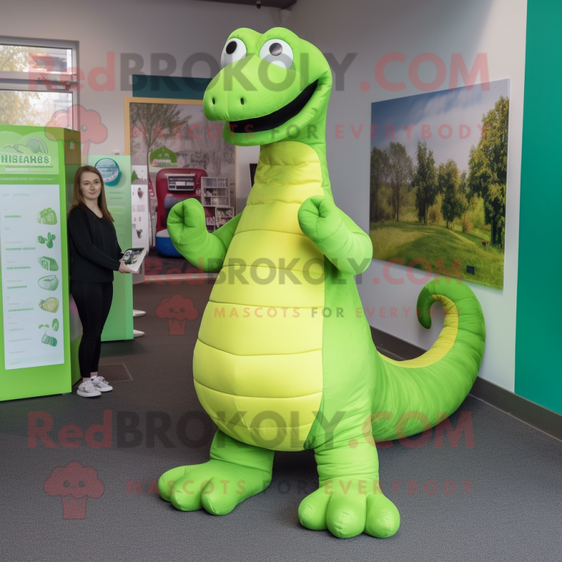 Lime Green Loch Ness Monster mascot costume character dressed with a Blouse and Foot pads