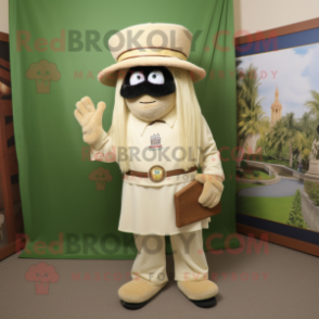 Cream Jambalaya mascot costume character dressed with a Chinos and Brooches