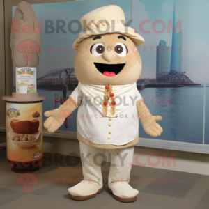 Cream Jambalaya mascot costume character dressed with a Chinos and Brooches